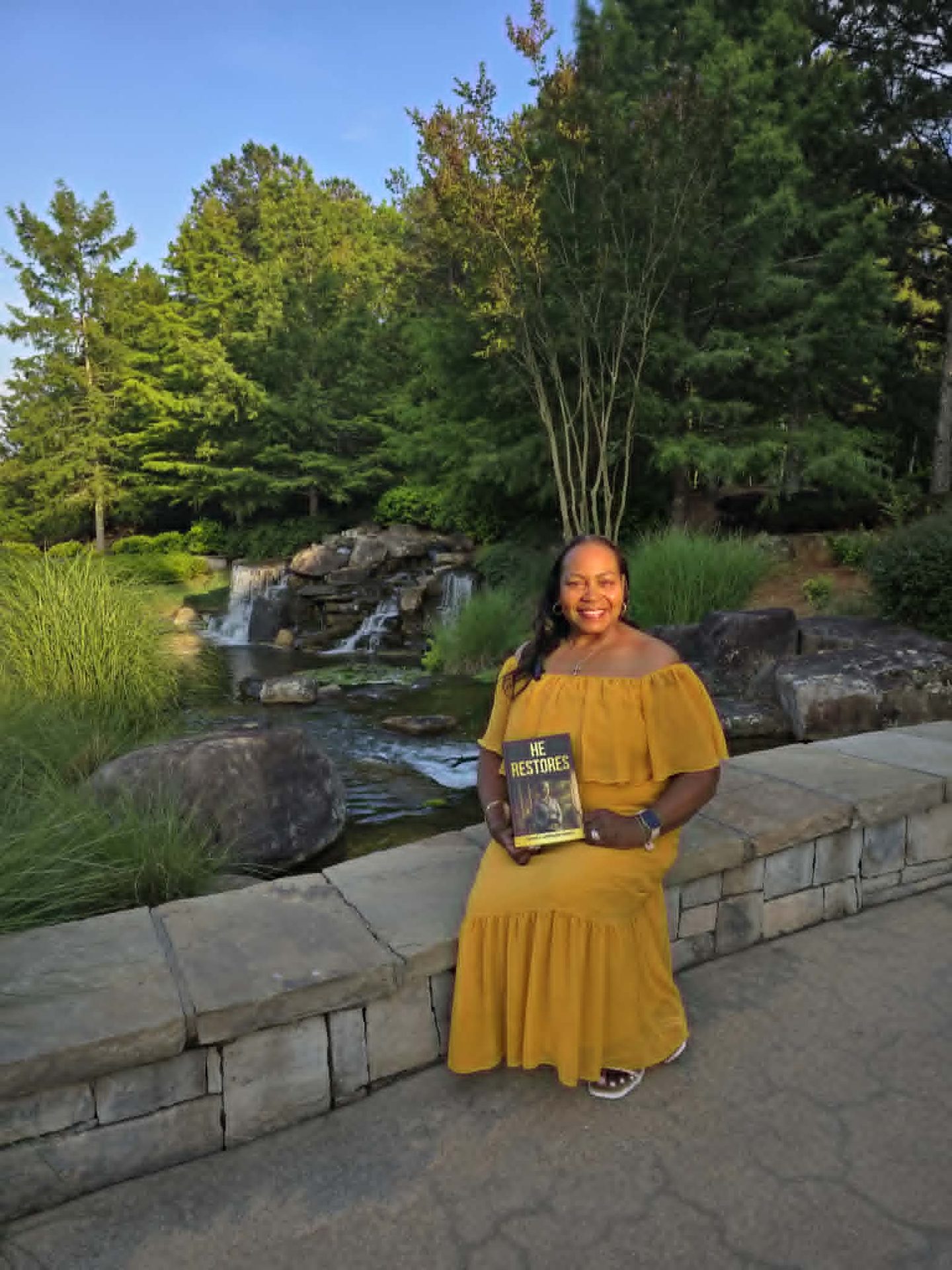 Denise at the waterfall